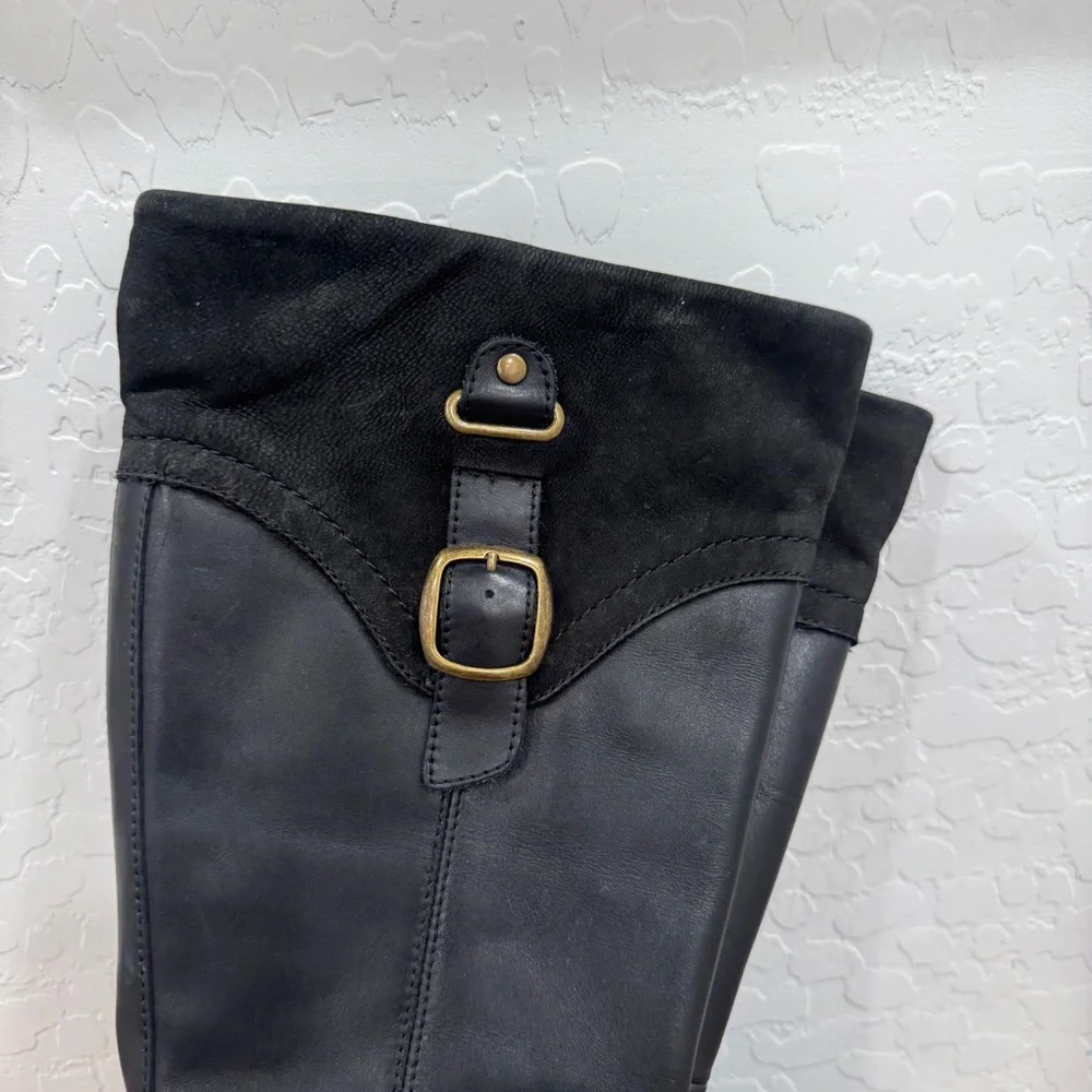 Clarks Equestrian Black Leather Boots Womens 8M Tall Riding Ingalls Delaware